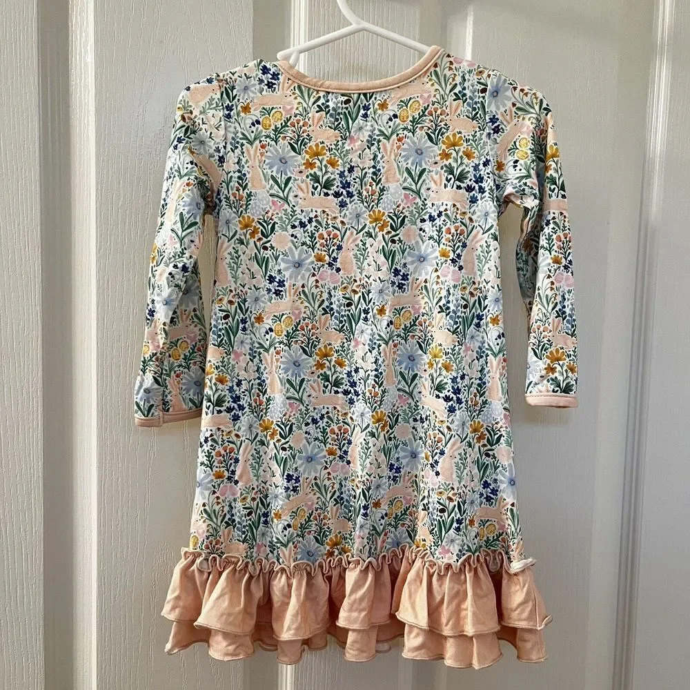 Ollie Jay Bamboo Lounge Dress Nightgown Floral Bunny Garden Easter Girls 12-18M